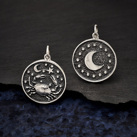 Cancer Zodiac Charm Sterling Silver Astrology Celestial Ruling Planet the Moon Pendant