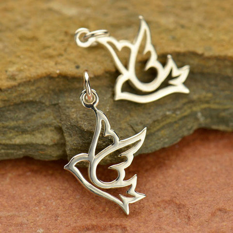 Dove Charm Sterling Silver Peace Bird in Flight Pendant Gift for Her