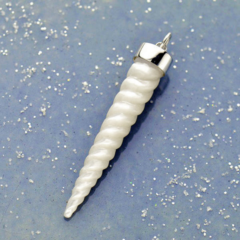 Unicorn Horn Charm Hand Carved Mother of Pearl Whimsical Pendant