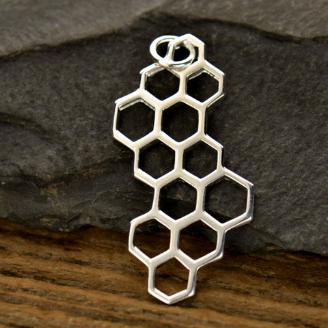 Sterling Silver Honeycomb Charm Openwork Modern Geometric Bee Hive Pendant gift for her