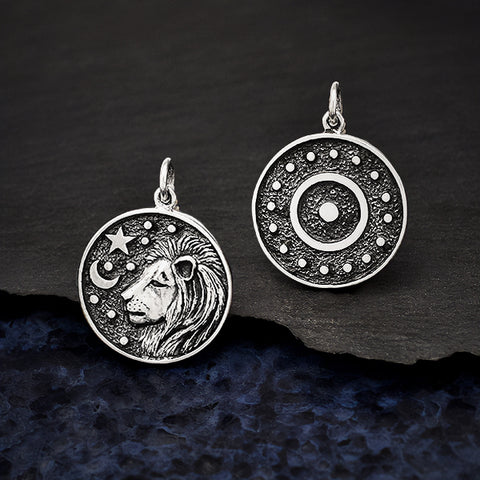 Leo Zodiac Charm Sterling Silver Two Sided Astrological Celestial Ruling Planet Sun Pendant