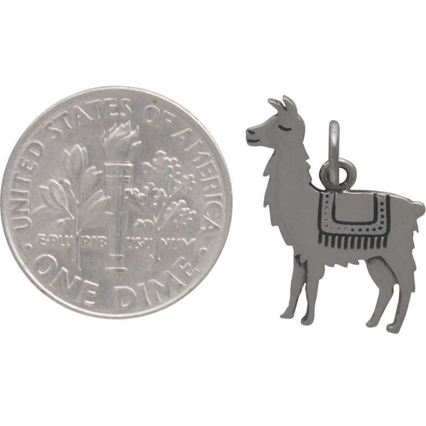 Llama Charm Sterling Silver Alpaca Cuteness Fun Pet Farm Animal Pendant Size Comparison
