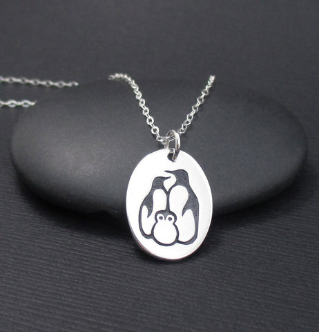 Penguin Necklace Sterling Silver Aquatic Bird Animal Family Charm Pendant