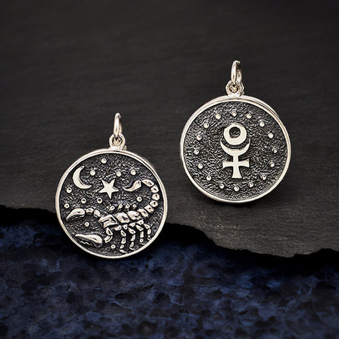 Scorpio Zodiac Charm Sterling Silver Astrological Celestial Symbol Unisex Pendant