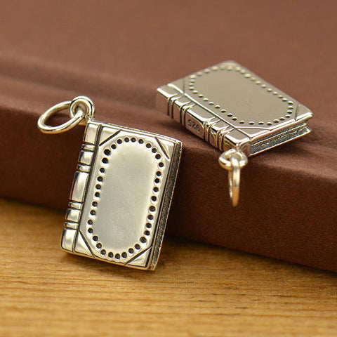 Sterling Silver Realistic Book Charm Tiny 3d Writer, Teacher, Bible Study, Back to School Pendant Gift