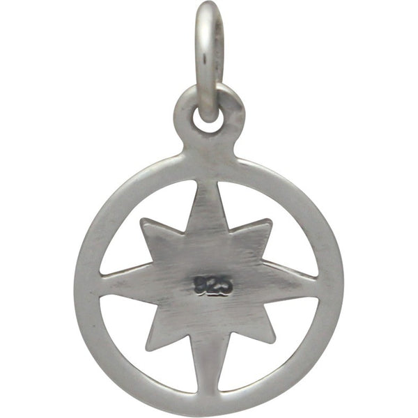 Starburst Compass Charm Sterling Silver Openwork Circle Pendant Back View