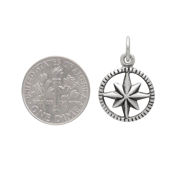 Starburst Compass Charm Sterling Silver Openwork Circle Pendant Size Comparison