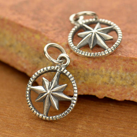 Starburst Compass Charm Sterling Silver Openwork Circle Pendant