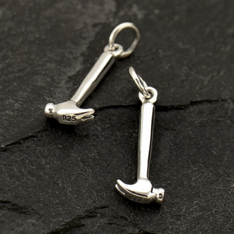 TINY STERLING SILVER HAMMER CHARM 3D REALISTIC CARPENTER TOOL DANGLE PENDANT