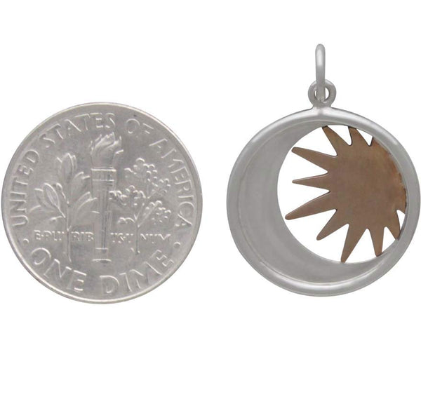 Sterling Silver Moon and Bronze Sun Charm Celestial Nature Pendant Gift for Her  Size Comparison