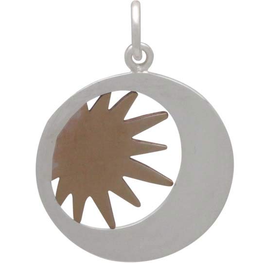 Sterling Silver Moon and Bronze Sun Charm Celestial Nature Pendant Gift for Her  Back View