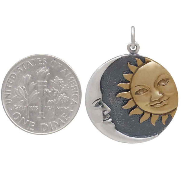 Sun and Moon Charm Sterling Silver and Bronze Mixed Metal Pendant 2