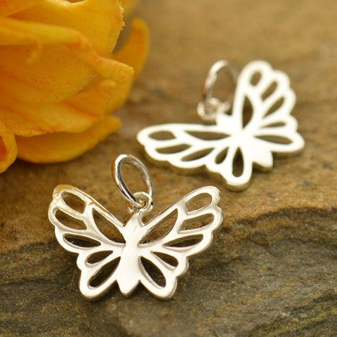 Tiny Butterfly Charm Sterling Silver Openwork Insect Dangle Pendant 
