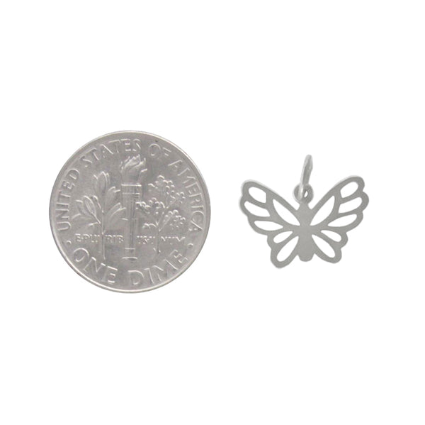Tiny Butterfly Charm Sterling Silver Openwork Insect Dangle Pendant  SIZE COMPARISON
