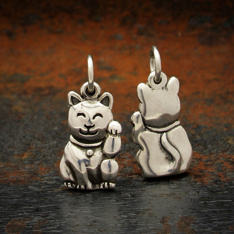Tiny Cat Charm Sterling Silver Lucky Maneki Neko Pendant Pet Lover Gift for Her