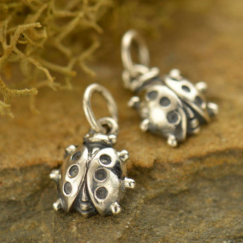 Tiny Sterling Silver Ladybug Charm Miniature Lady Bug Insect Pendant