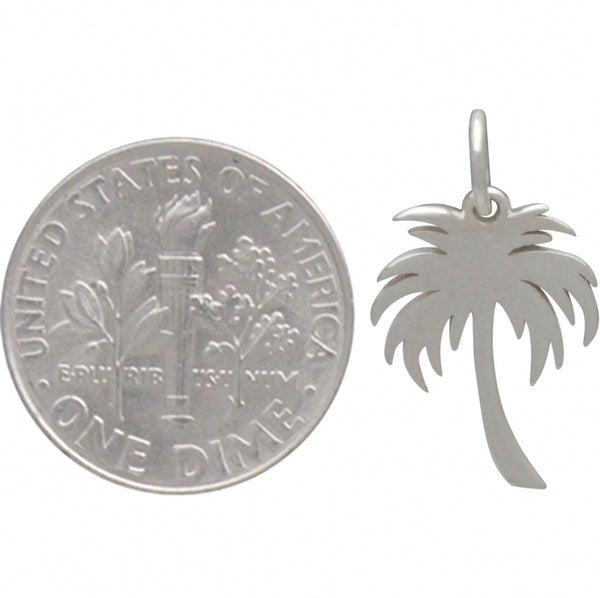 TINY PALM TREE CHARM STERLING SILVER OCEAN BEACH LOVER DANGLE PENDANT size comparison