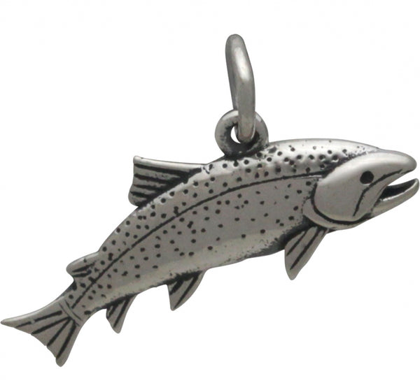 TROUT CHARM STERLING SILVER FISH AQUATIC ANIMAL PENDANT Side Back View