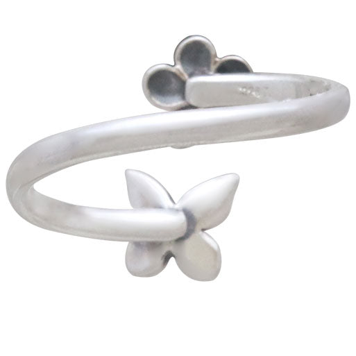 BUTTERFLY AND CHERRY BLOSSOM RING STERLING SILVER ADJUSTABLE BAND 3