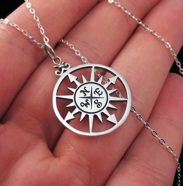 Compass Rose Necklace Sterling Silver Compass Necklace, Graduation Gift, Journey Necklace, Travel Jewelry, New Direction, Retirement Gift
