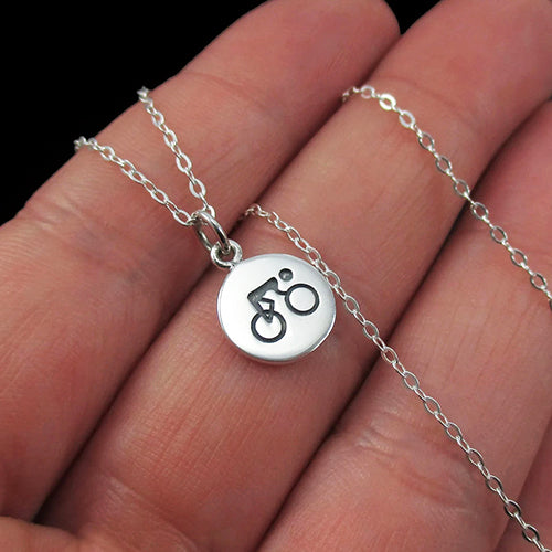 CYCLIST CHARM NECKLACE STERLING SILVER BICYCLE BIKE BIKING NECKLACE 2
