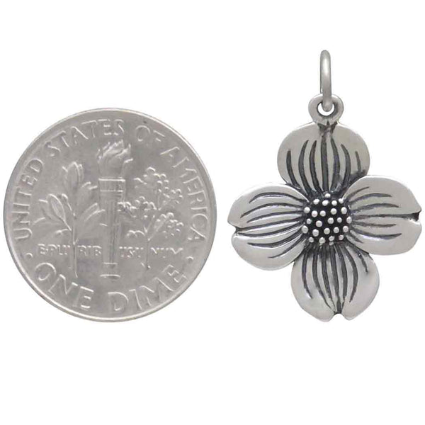 DOGWOOD FLOWER NECKLACE STERLING SILVER DETAILED AND DELICATE FLORAL PENDANT