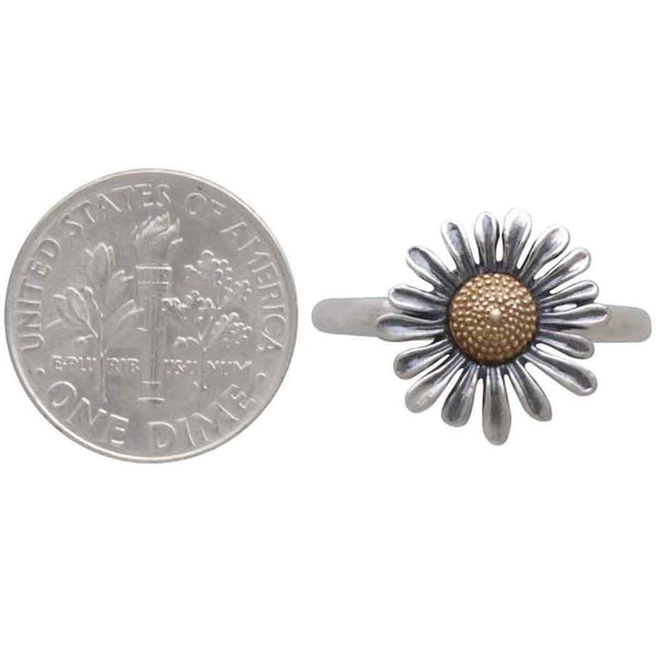Daisy Ring Sterling Silver and Bronze Band  3