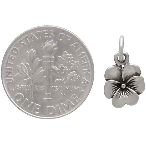 MINIATURE PANSY FLOWER CHARM STERLING SILVER FEBRUARY BIRTH FLOWER DANGLE 2