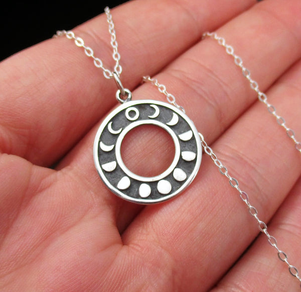 Moon Phases Necklace Sterling Silver Moon Necklace, Lunar Phase Necklace, Moon Phase Necklace, Moon Jewelry, Celestial Jewelry 2
