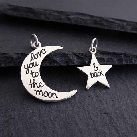 Moon and Star Charm Set Sterling Silver Love You To The Moon and Back