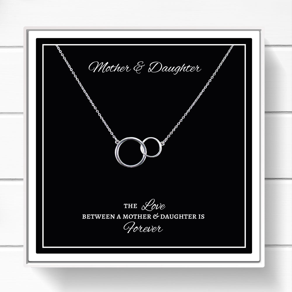 Mother Daughter Necklace Mothers Day Gift for Mom 2 Interlocking Circles with Box and Card