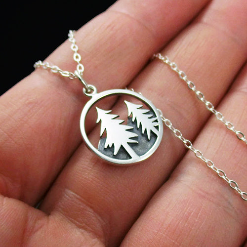 PINE TREE NECKLACE STERLING SILVER MOUNTAIN SCENE NECKLACE 2