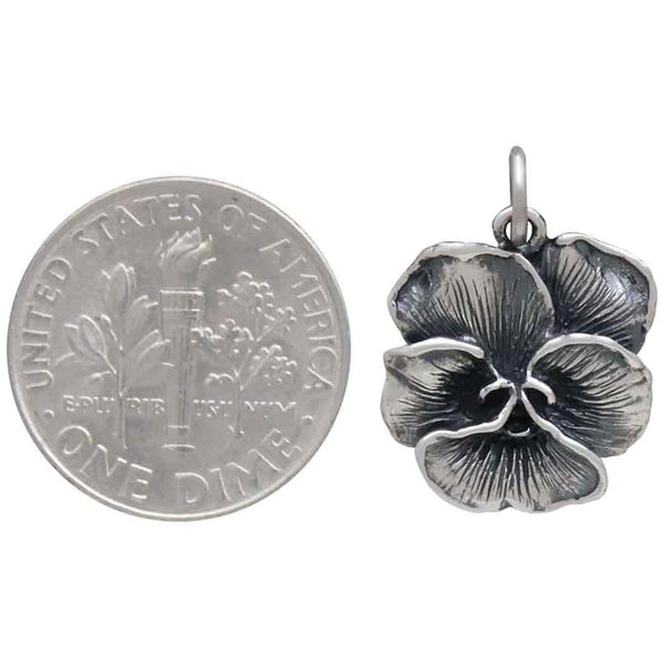 PANSY FLOWER CHARM STERLING SILVER FEBRUARY BIRTH FLOWER PENDANT 2