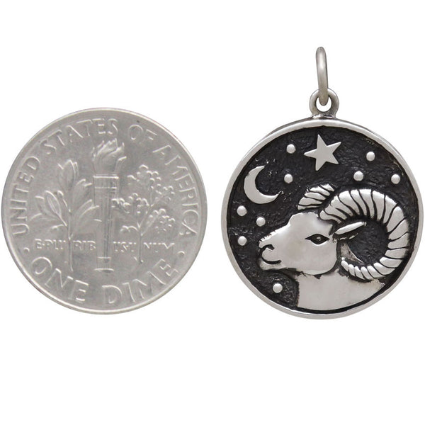 Aries Zodiac Charm Sterling Silver Astrology Celestial Ruling Planet Mars Pendant Size Comparison