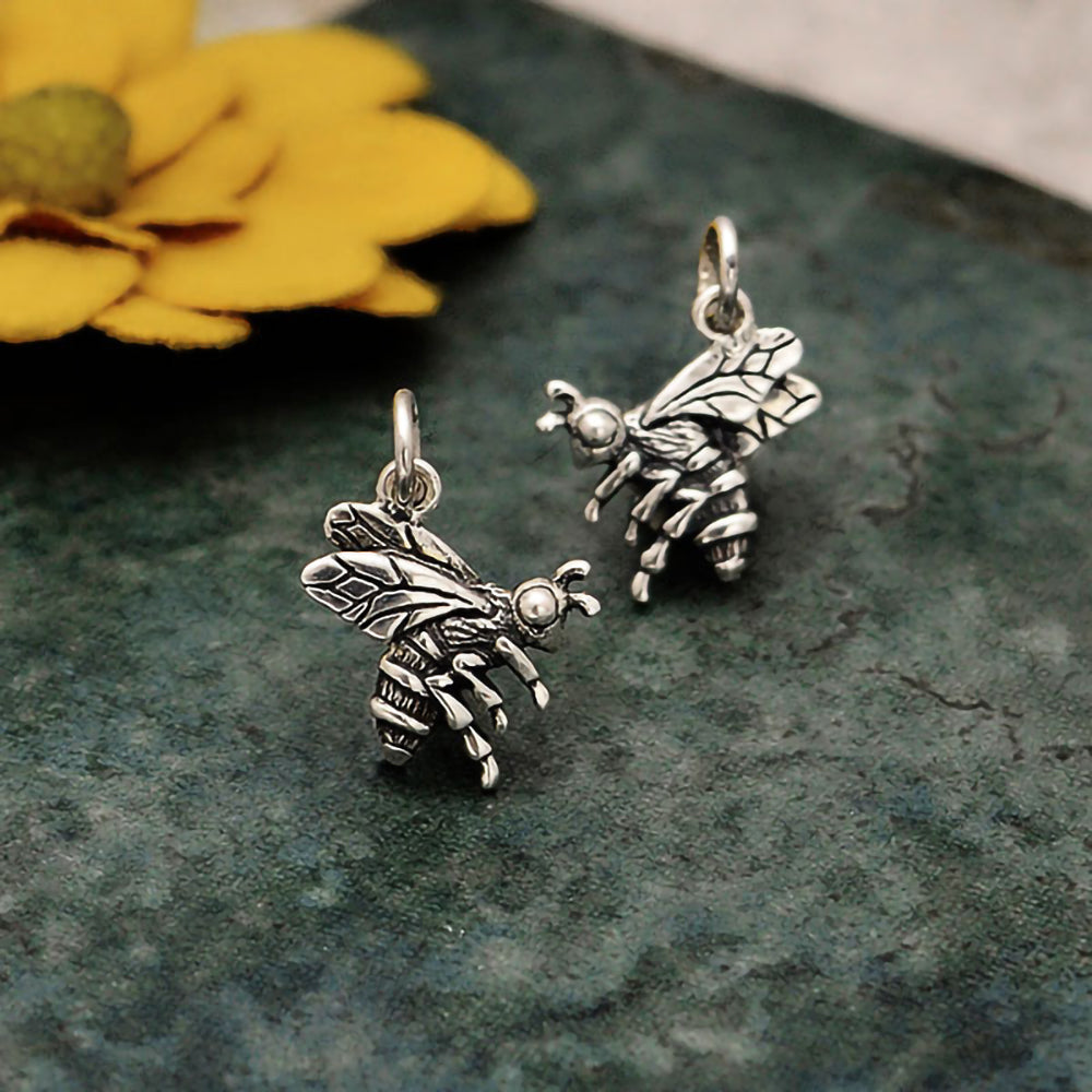 Antique Silver Honey Bee Charms, Meant to Bee Theme