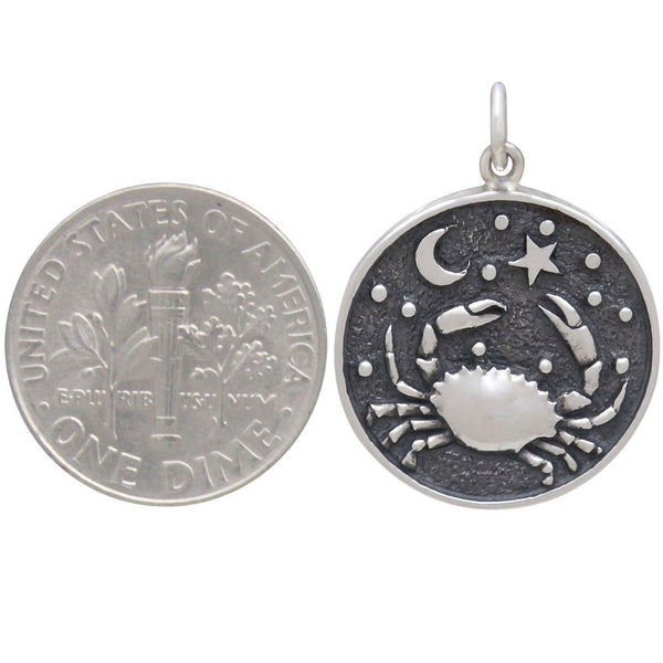 Cancer Zodiac Charm Sterling Silver Astrology Celestial Ruling Planet the Moon Pendant Size Comparison