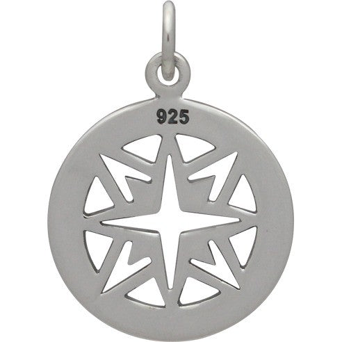 Compass Charm Sterling Silver Navigation Graduation Gift Pendant Back View