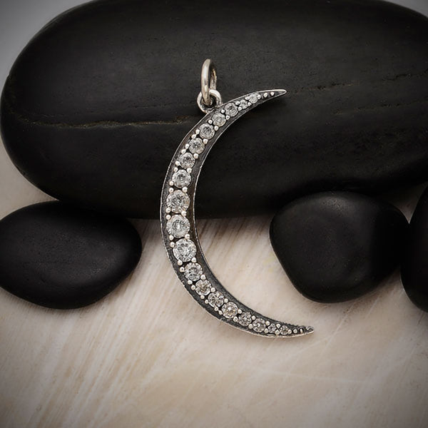 Crescent Moon Charm Sterling Silver Celestial Astrology Pendant The Moonflower Studio with Nano Gems