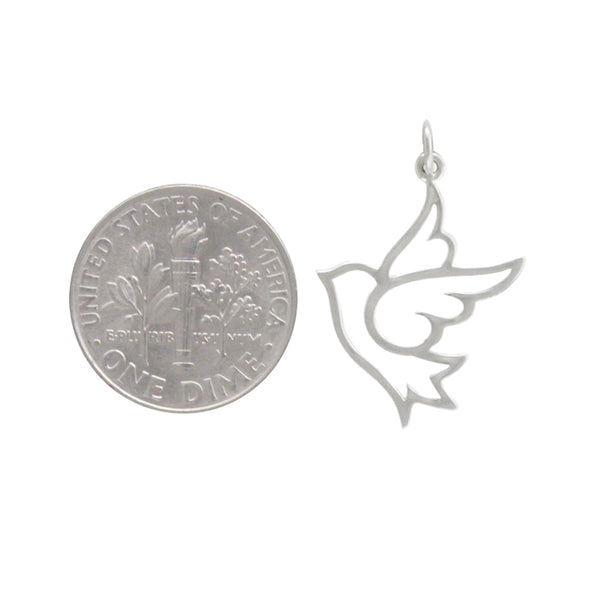 Dove Necklace Sterling Silver Peace Bird in Flight Pendant Gift for Her Size Comparison