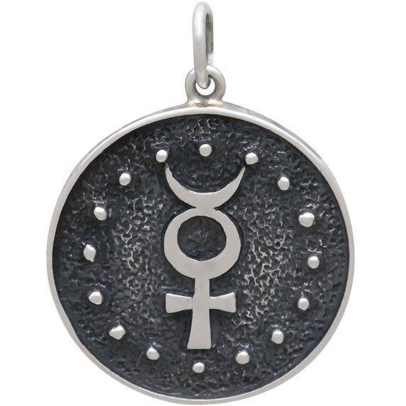 Gemini Zodiac Charm Sterling Silver Two Sided Astrological Celestial Ruling Planet Mercury Pendant Back View