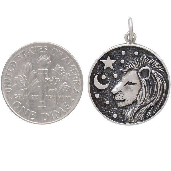 Leo Zodiac Charm Sterling Silver Two Sided Astrological Celestial Ruling Planet Sun Pendant Size Comparison