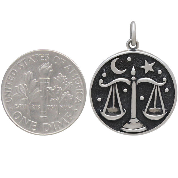 Libra Zodiac Charm Sterling Silver Two Sided Astrology Celestial Ruling Planet Venus Pendant Size Comparison