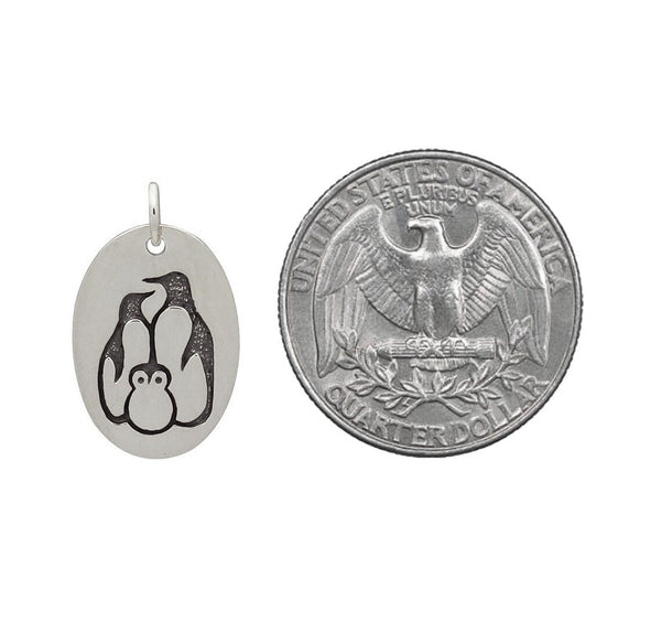 Penguin Necklace Sterling Silver Aquatic Bird Animal Family Charm Pendant Size Comparison