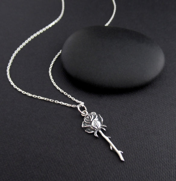 Rose Bud Necklace Sterling Silver Jewelry Gift.