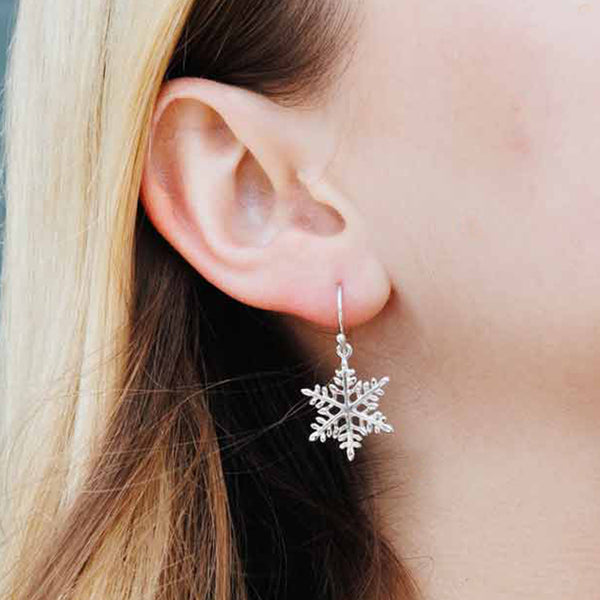 sterling silver snowflake dangle earrings winter snow drops gift for her