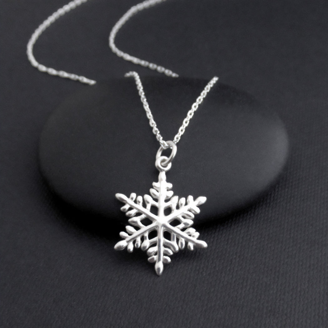 snowflake necklace sterling silver winter storm charm ice crystal pendant gift for her