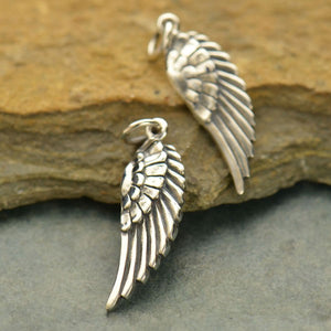 Sterling Silver Angel Wing Charm Small Textured Pendant