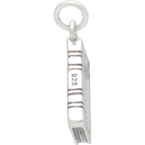 Sterling Silver Realistic Book Charm Tiny 3d Writer, Teacher, Bible Study, Back to School Pendant Gift Angle View