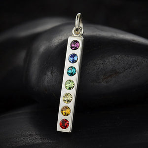 Chakra Charm Sterling Silver Skinny Bar Pendant with Crystals The Moonflower Studio