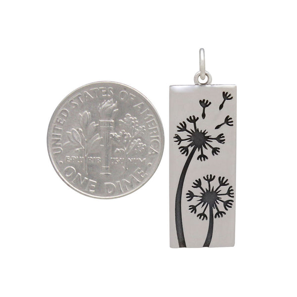 Sterling Silver Dandelion Charm Rectangle Flower Seed Nature Pendant